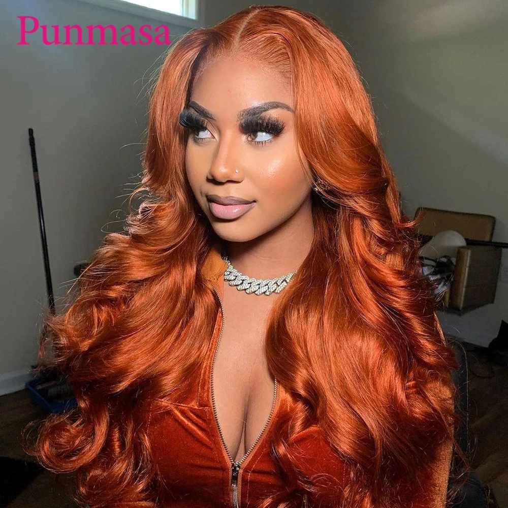 

Punmasa Ginger Color Body Wave 13x6 Human Hair Wigs Transparent Lace Front Wigs for Black Women PrePlucked 200% 13X4 Frontal Wig