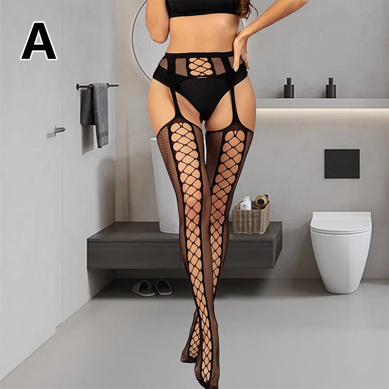 Description Picture 4 of itemFashion Women Pantyhose Fishnet Socks Stockings With Garter Belt Thigh-High Suspender Black Sexy Hosiery Black Pantyhose