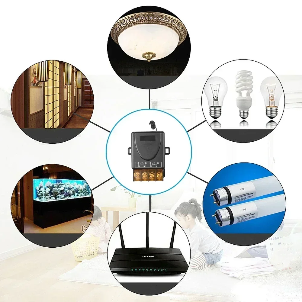 Interruttore Wireless RF433Mhz 30A con Telecomando ON/OFF, Trasmettitore AC 75-220V DC 9-72V per Pompe d'Acqua, Motori, LED ed Elettrodomestici - immagine 4