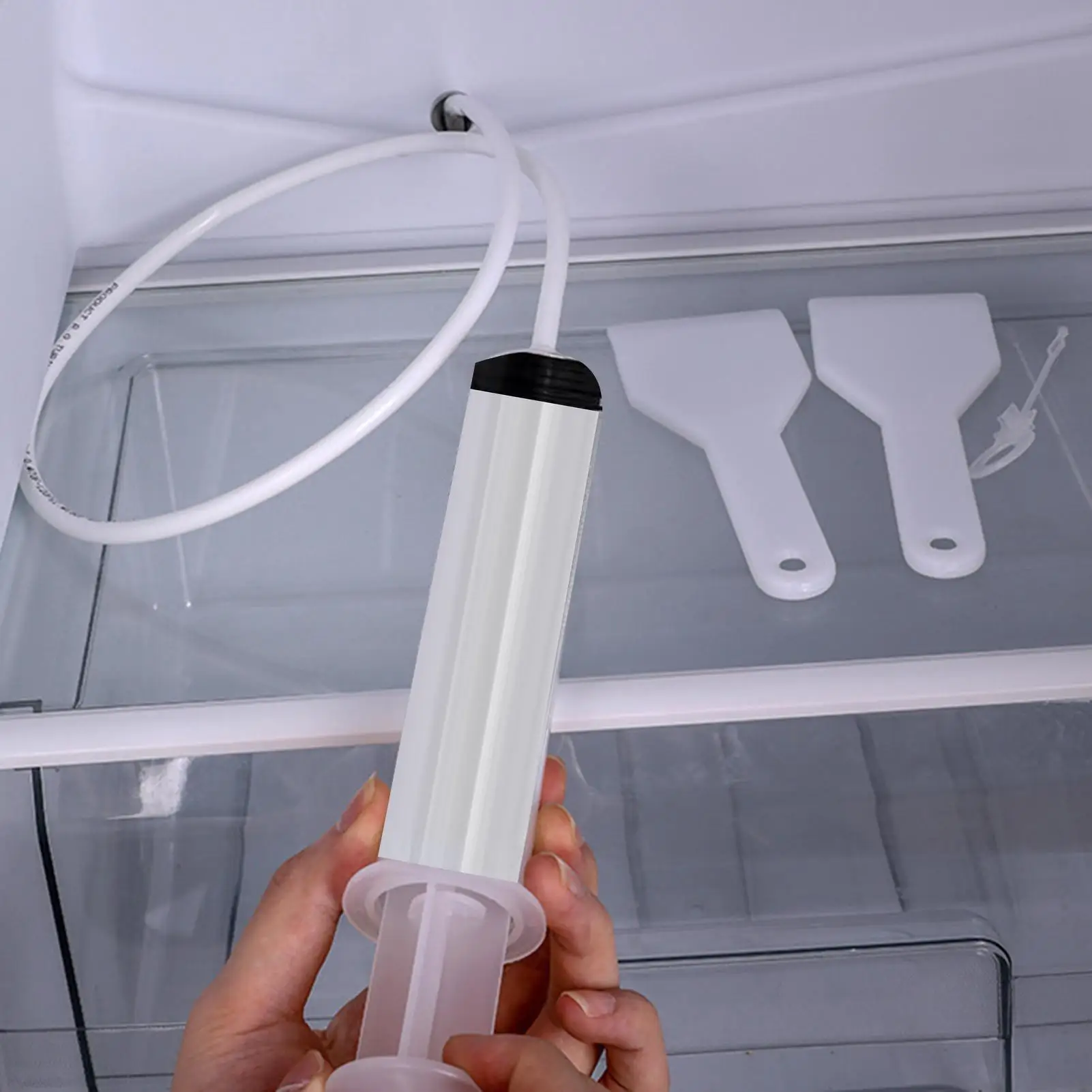 5pcs/set Fridge Dredging Kit Flexible Refrigerator Scrub Brush Reusable Clean Drain Outlet Dredging Tool Cleaning Syringe Shovel