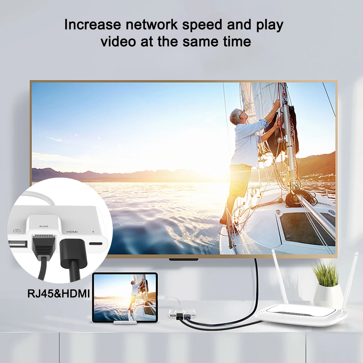 iphone charger converter Lightning to Rj45 Ethernet LAN HDMI Adapter 4 IN 1 4K TV USB Hub OTG Cable Charging Converter for iPhone/ iPad usb phone converter