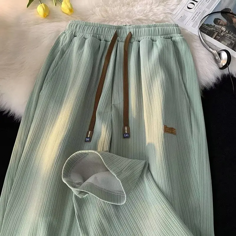 2024 New Summer Men Loose Casual Korean All-match Solid Color Trousers Thin Style Solid Color Falling Sensation Wide Leg Pants