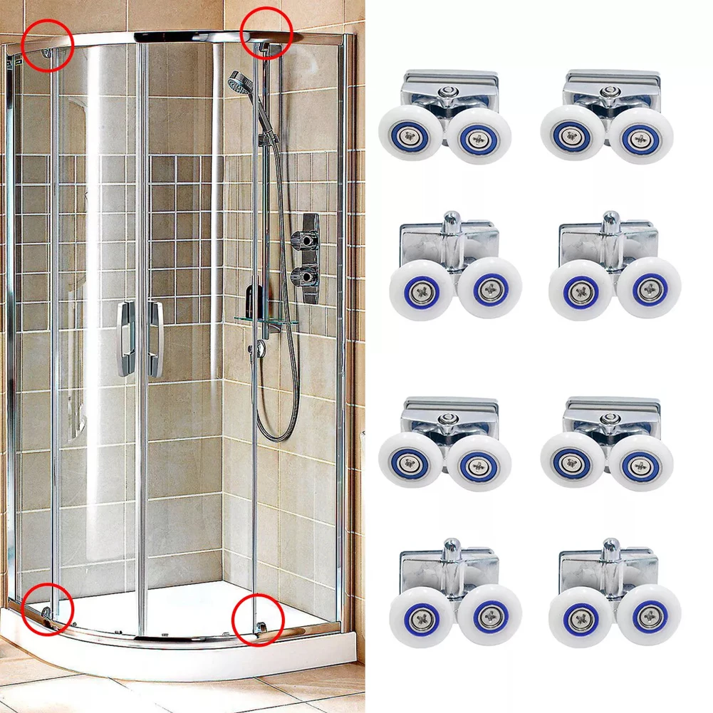 8Pcs 23mm Shower Door Rollers ABS Double-Wheel Sliding Shower Door Roller Bearing Wheel Runners Pulleys Replacement