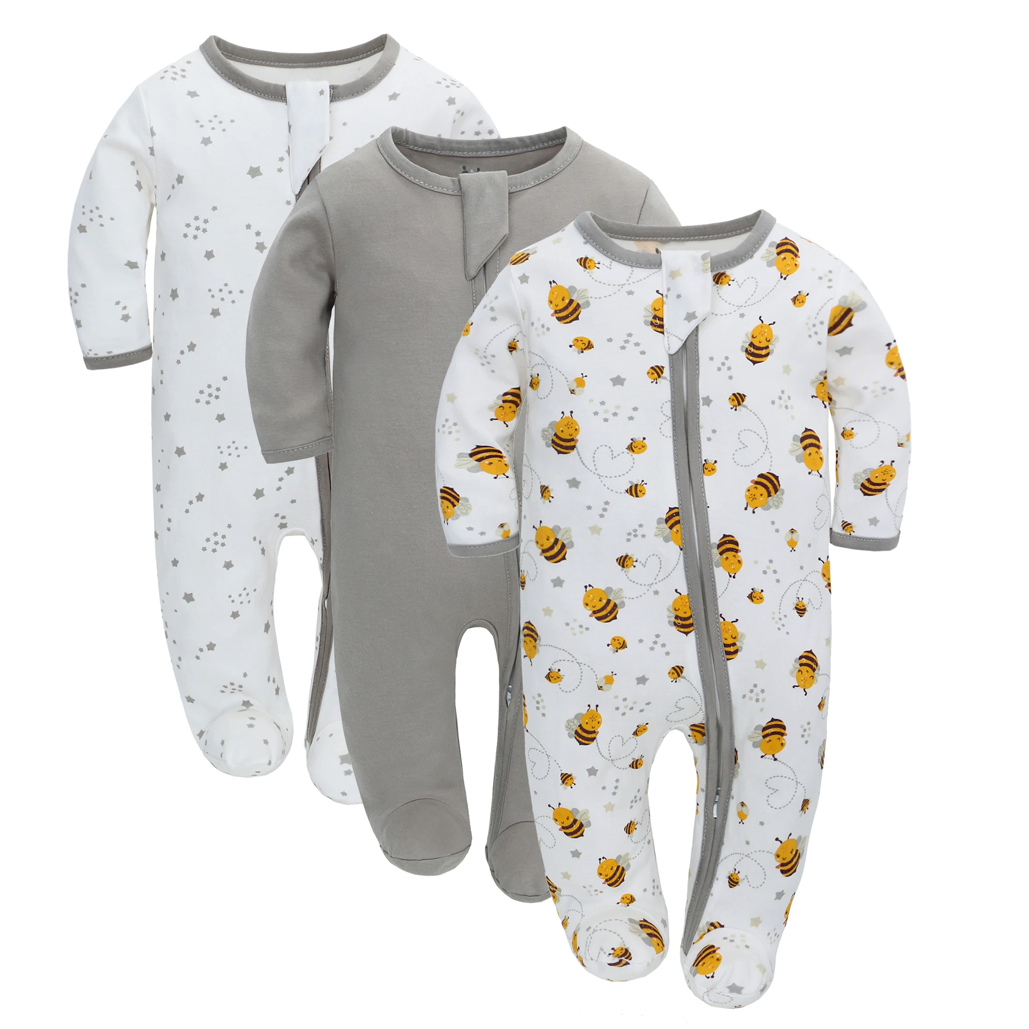 3pc two way Zipper Baby Long Sleeves Cartoon overalls Newborn Baby Girls Boys Clothes Cotton roupa infantil Pajamas 4