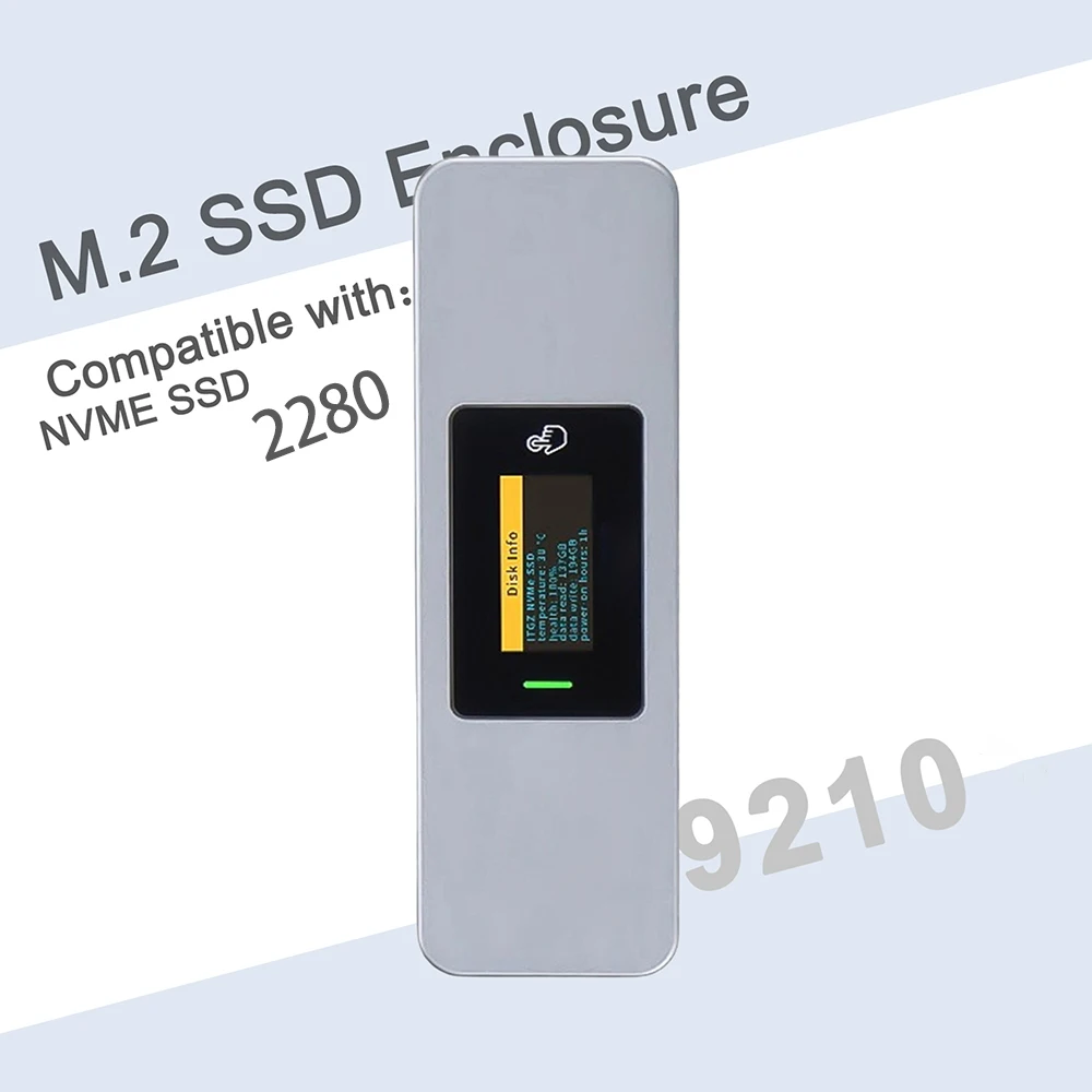 9210B/9210 M.2 NVMe SSD Enclosure Adapter with Screen Display USB 3.2 Gen2 10gbps M2 Case 2280 Aluminum External M2 2280 Reader