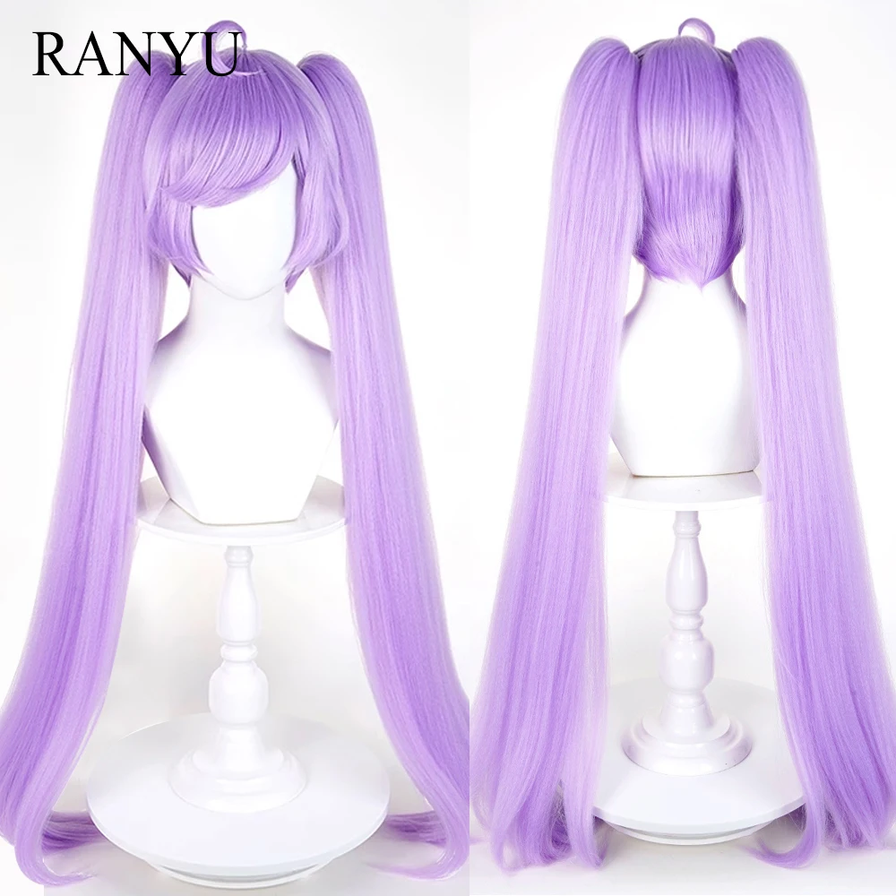 Purple Long Straight Synthetic Double Ponytail Clip Wig with Bangs Anime Game Cosplay Fluffy Wig for Daily Party - AliExpress