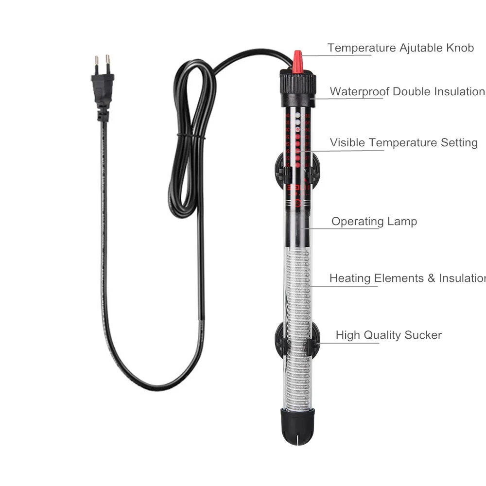 Termostato Calefactor Sumergible Para Acuario De 100W - Ajustable, Para Peceras De Hasta 30 Galones, Todo Tipo De Agua
