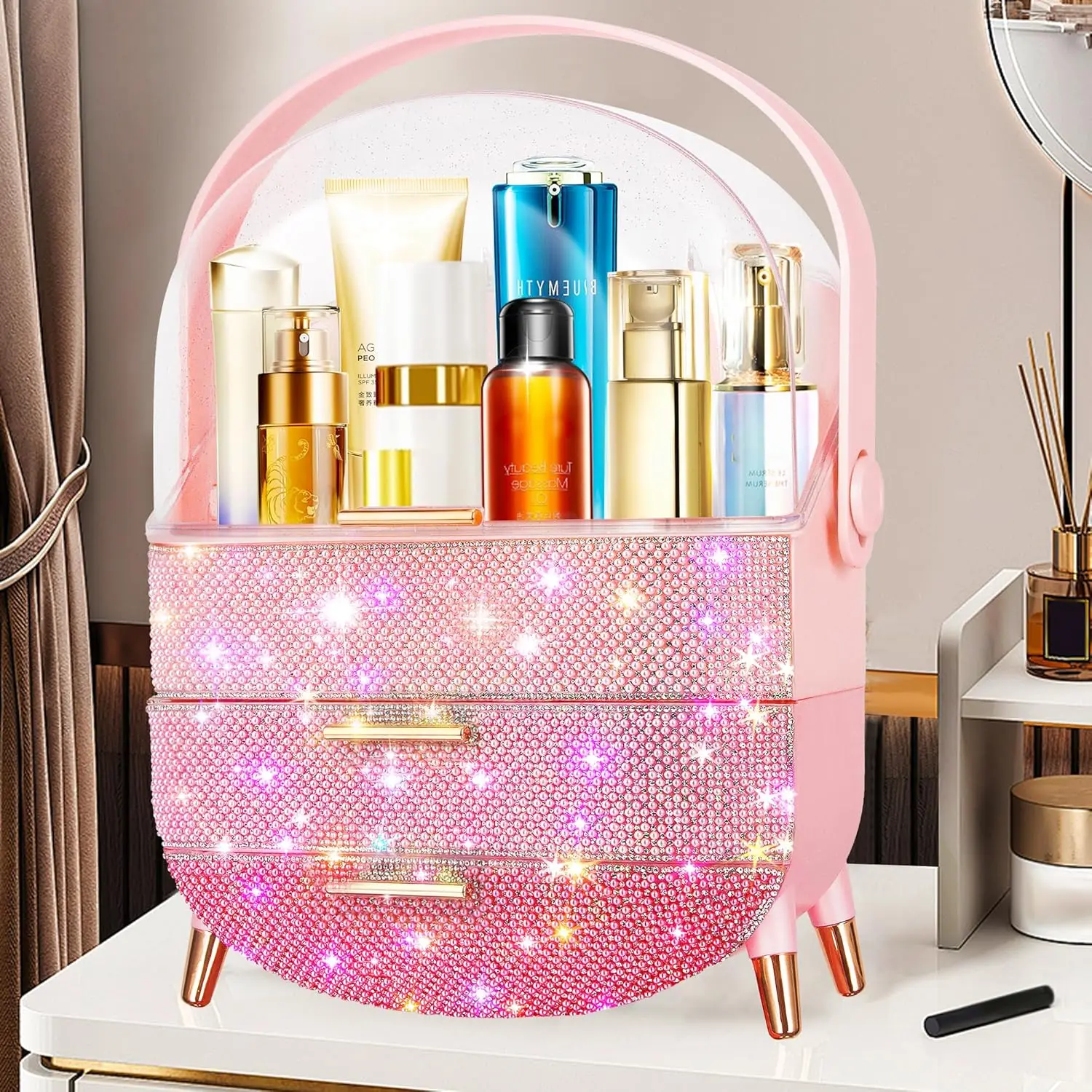 Bling Makeup Organizer for Teen Girl Gift,Hollywood Vanity Makeup Storage Box for Girl Birthday Gift,Practical Gift for Daughter 3