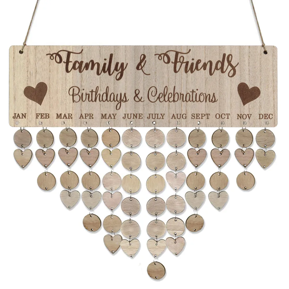 Calendar Birthday Family Board Wooden Hanging Reminder Wall Plaque Diy Datehome Reminding Wood Friendsgifts Menology Decor
