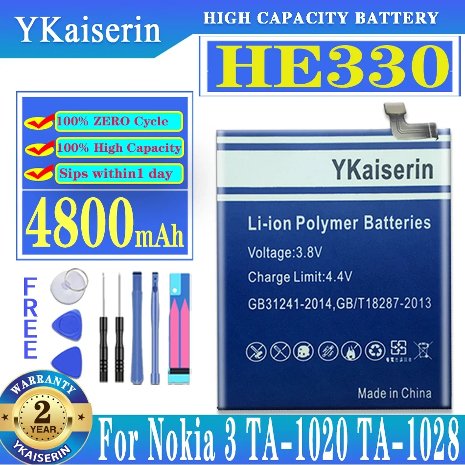 

YKaiserin HE330 HE 330 4800mAh Battery For Nokia 3 Nokia3 DUAL TA-1032 HE 330 Batteries Bateria + Free Tools