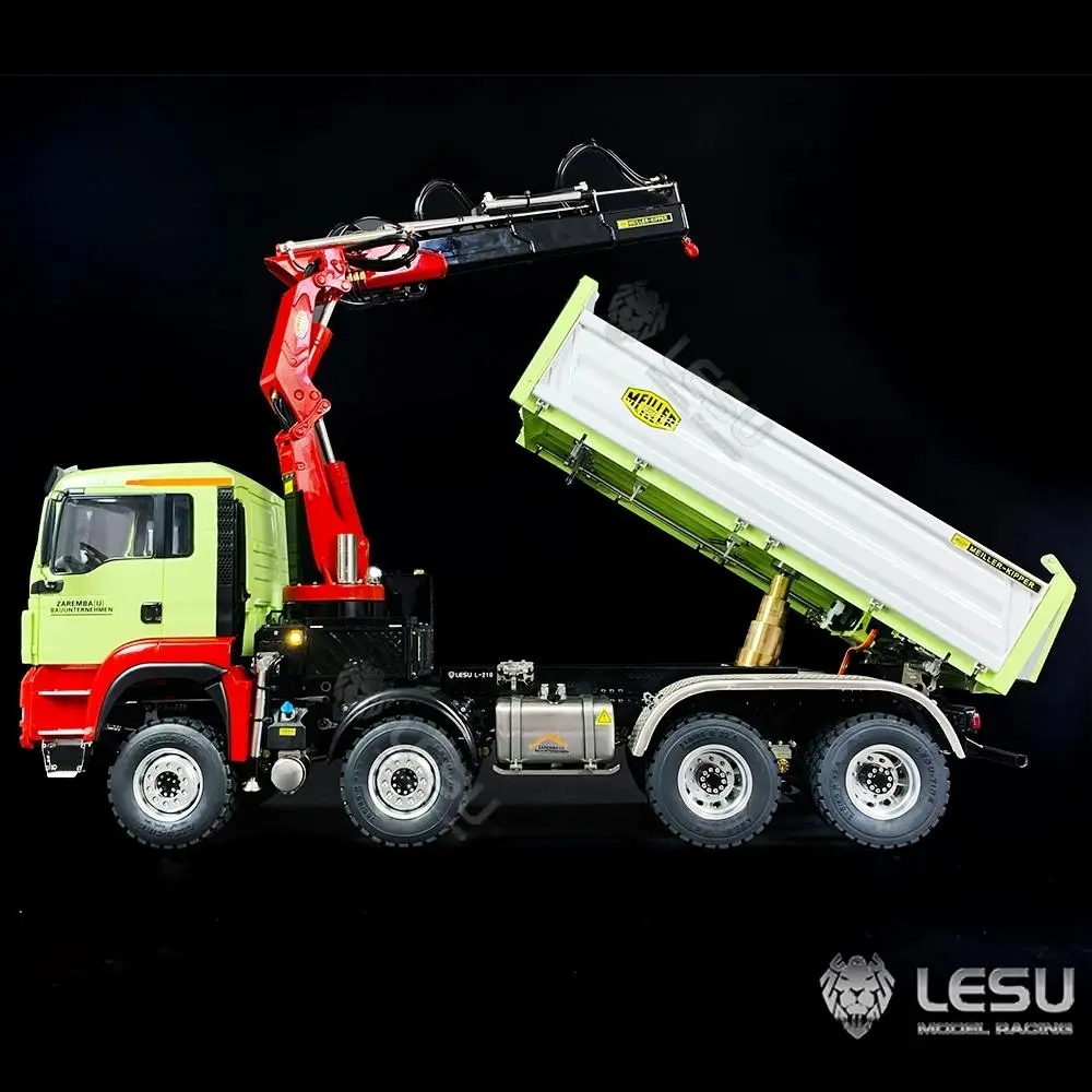 1/14 Simulation truck remote control model Metal toy hydraulic three-way bucket truck crane full unloading paint RCLESU 3