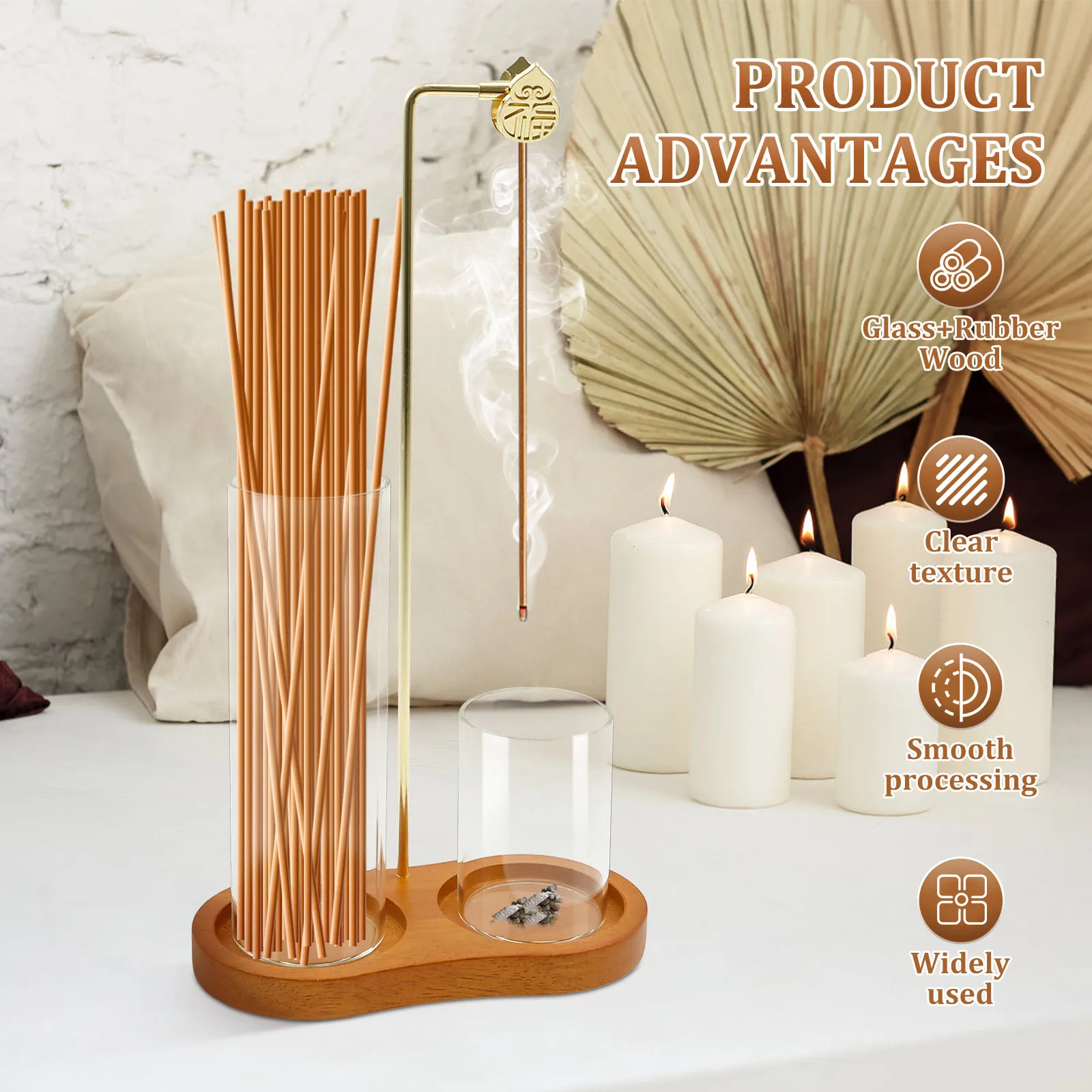 2 In 1 Incense Holder for Sticks Anti-Ash Flying Incense Burne with Glass Ash Catcher and Sticks Organizer for Yoga Home Decor