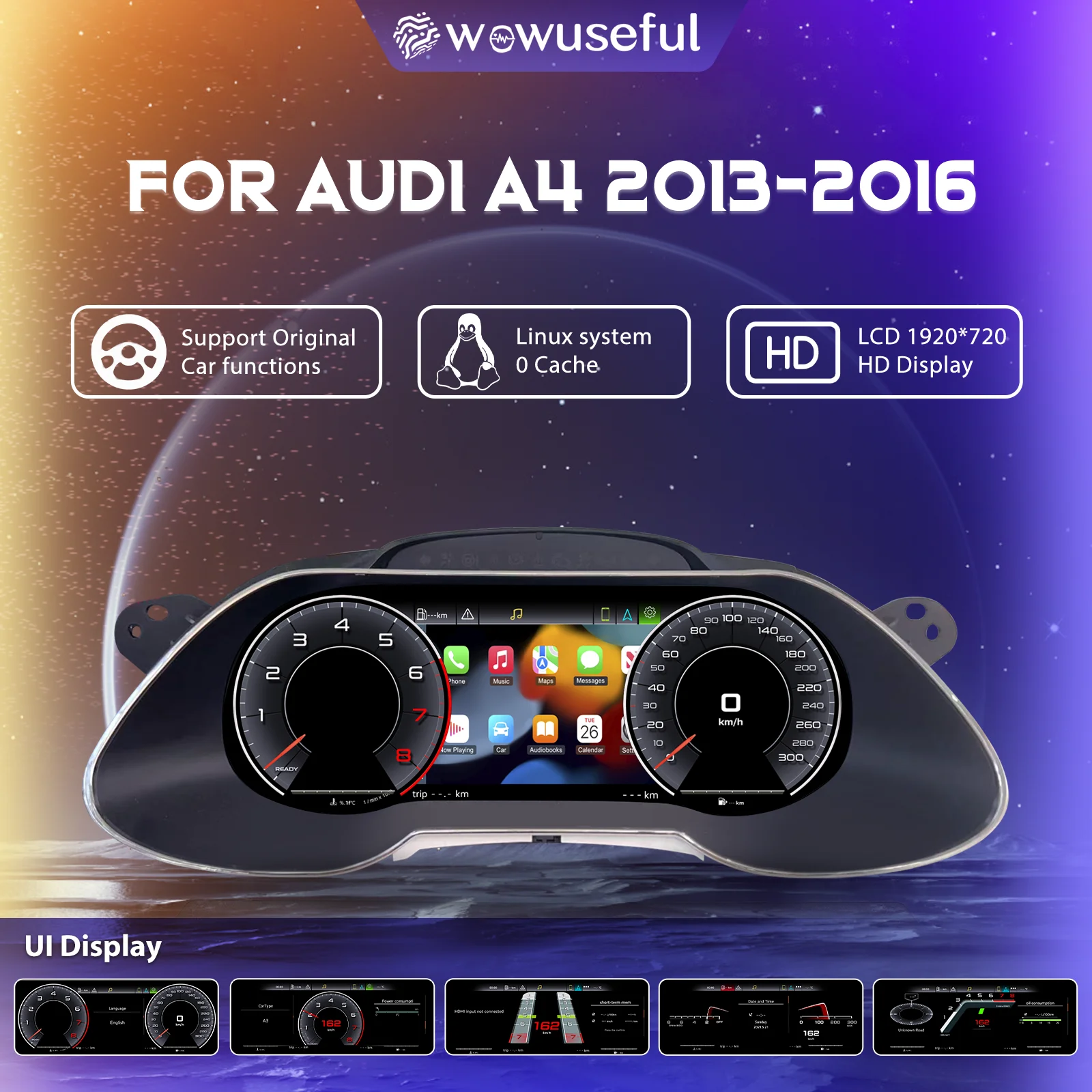 Velocímetro LCD de 1920*720, Panel de Instrumentos Digital para Audi A4 Años 2013-2016, Tablero Virtual 1