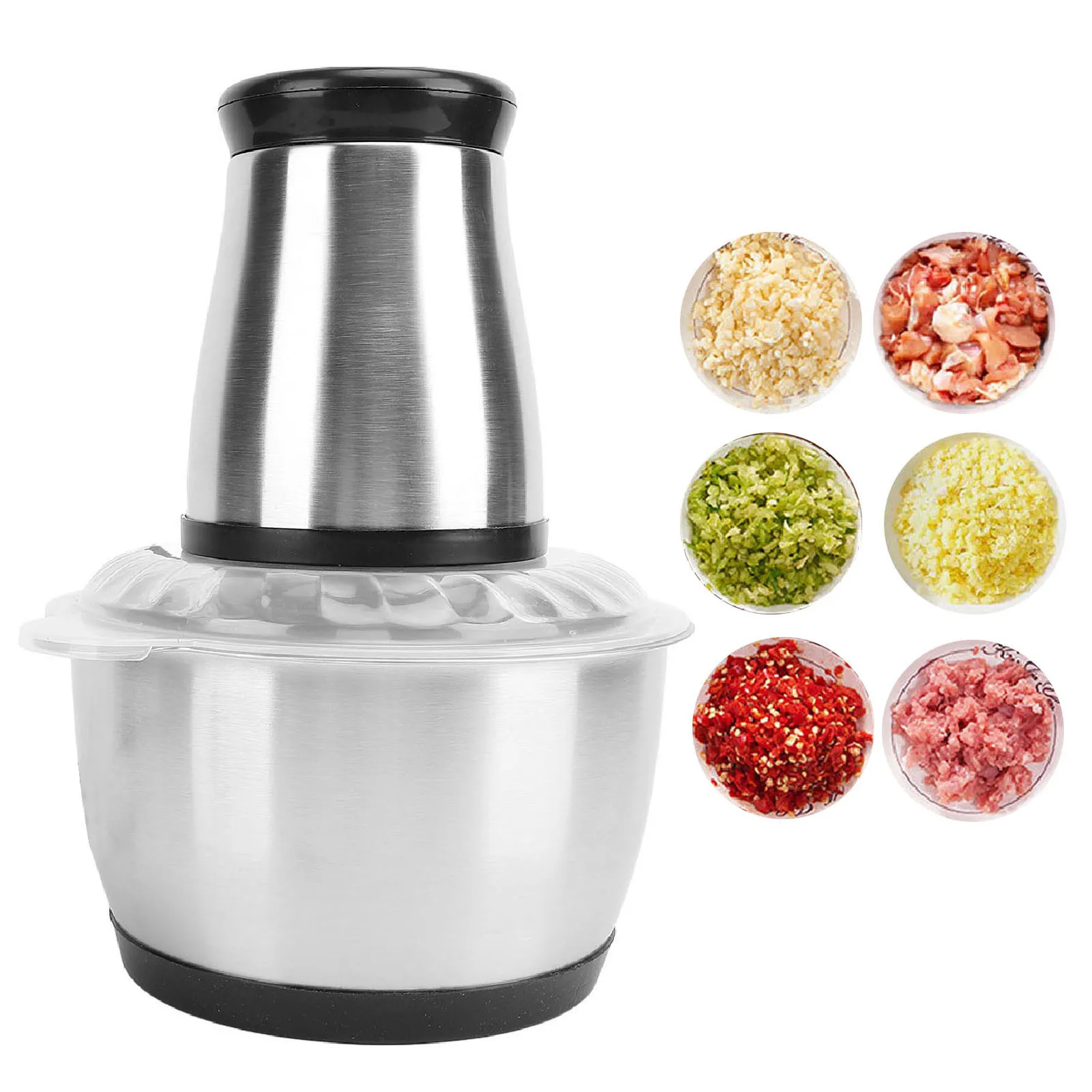 Food Chopper Electric Meat Grinder with 2L Stainless Steel Bowl 200W Copper Motor for Kitchen Meat Vegetables Onion Garlic Salad 2