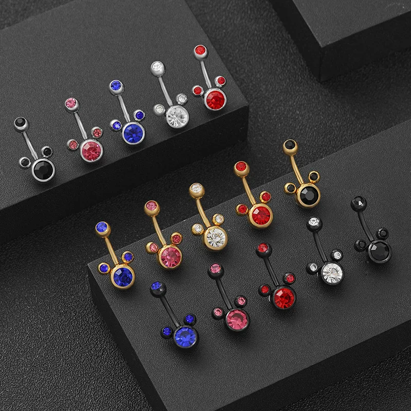 5 pieces of titanium Mickey diamond navel nail European and American hot fashion body piercing jewelry. moissanite belly button piercing