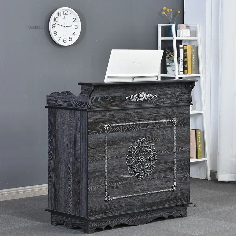 European Retro Cashier Desk Commercial Furniture Nordic Church Pulpit Podium Stand Clothing Store Counter Reception DeskN