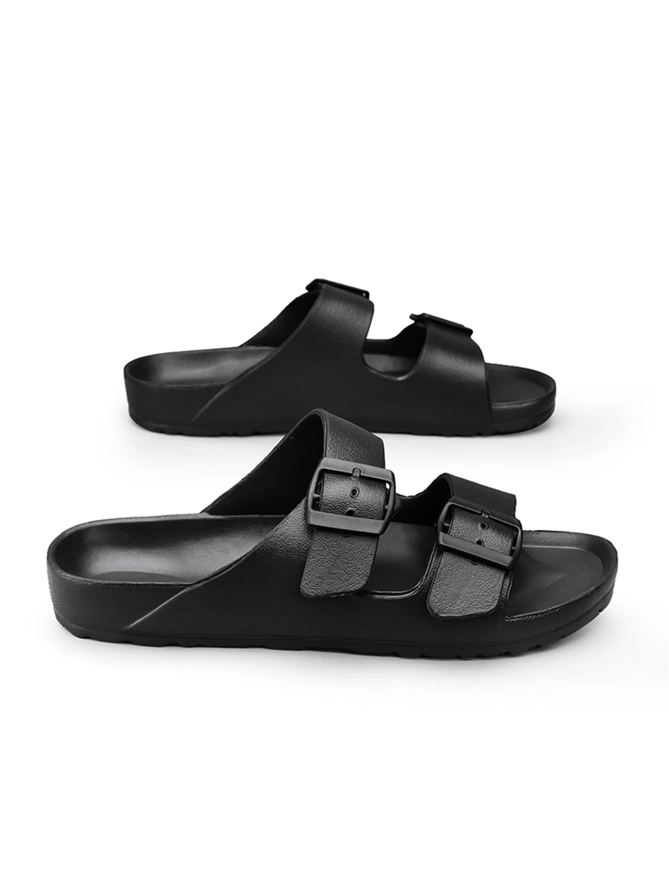 Women's Simple Solid Color Flat Heel Buckle Set with One-Line Birkenstock Slippers Large Size 3