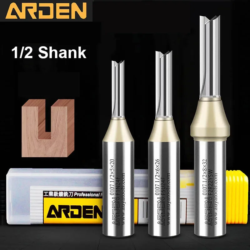 Arden CNC TCT Gerade Schaftfräser 2F Holzbearbeitungswerkzeug Hartmetallschneider 1/2 Schaft Fräser für MDF Sperrholz Spanplatte Schlitzbohrer