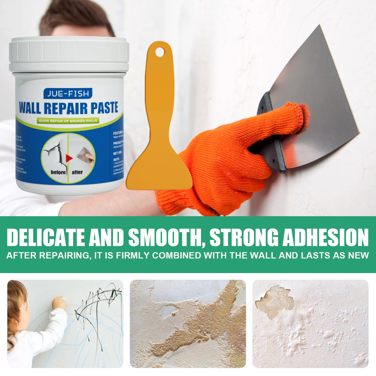 100g Wall Repair Tool Stain Removal Wall Patching Paste Paint Moisture-proof Crack Repair Agent Mildew Proof Maison wall repair paste