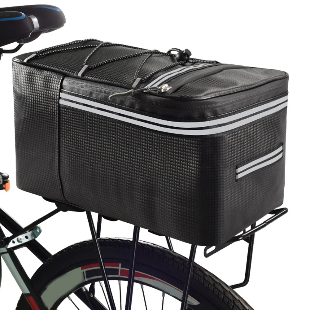 Description Picture 4 of item15L Bicycle Shelf Bag Waterproof Bicycle Rear Rack Storage Luggage with Reflective Stripes&Zipper PU Multi Pocket Elastic Strap
