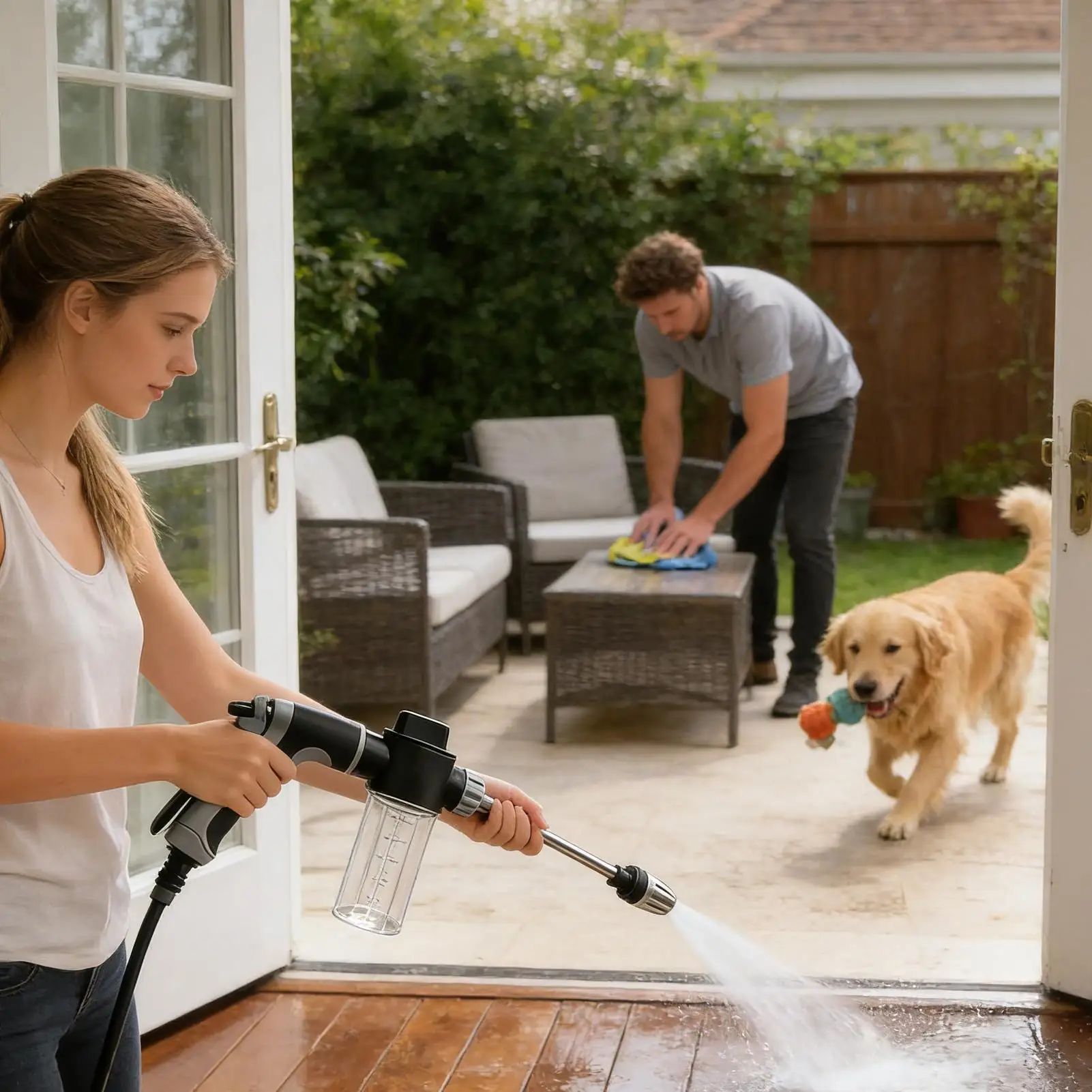 고압 세차용 물총 노즐 폼 케틀 3가지 모드 전동 세척 스프레이 봉 정원 잔디밭 야외용