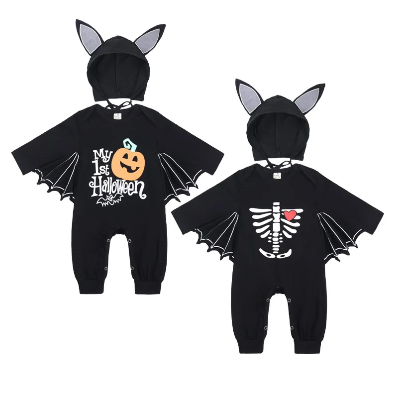 

Halloween Baby Clothes 2024 New Baby Pumpkin One-piece Clothes Bat Shape Children's Climbing Clothes Newborn Photography Romper