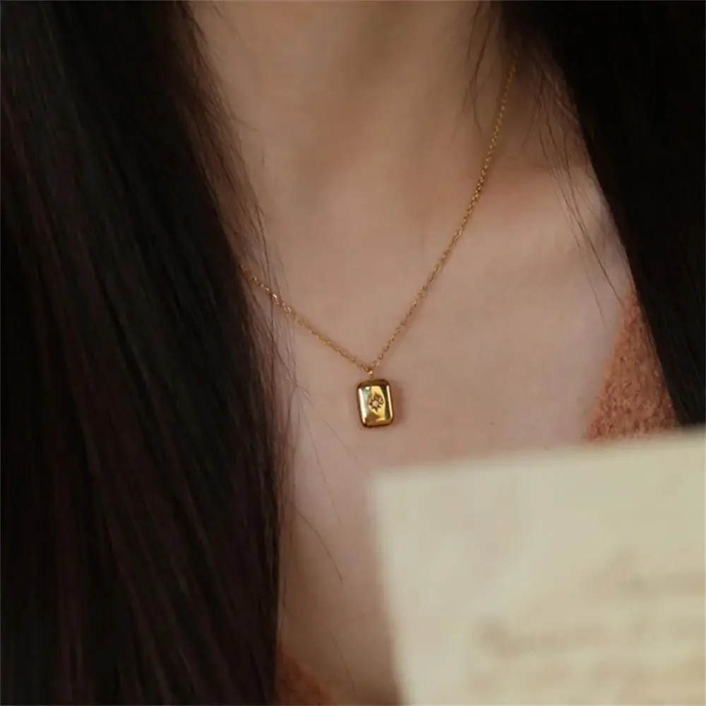 Exquisite Minimalist Mini Waterdrop Zircon Moon Necklace Women Chunky Square Small Pendant Round Bead Chain Gold Color Jewelry