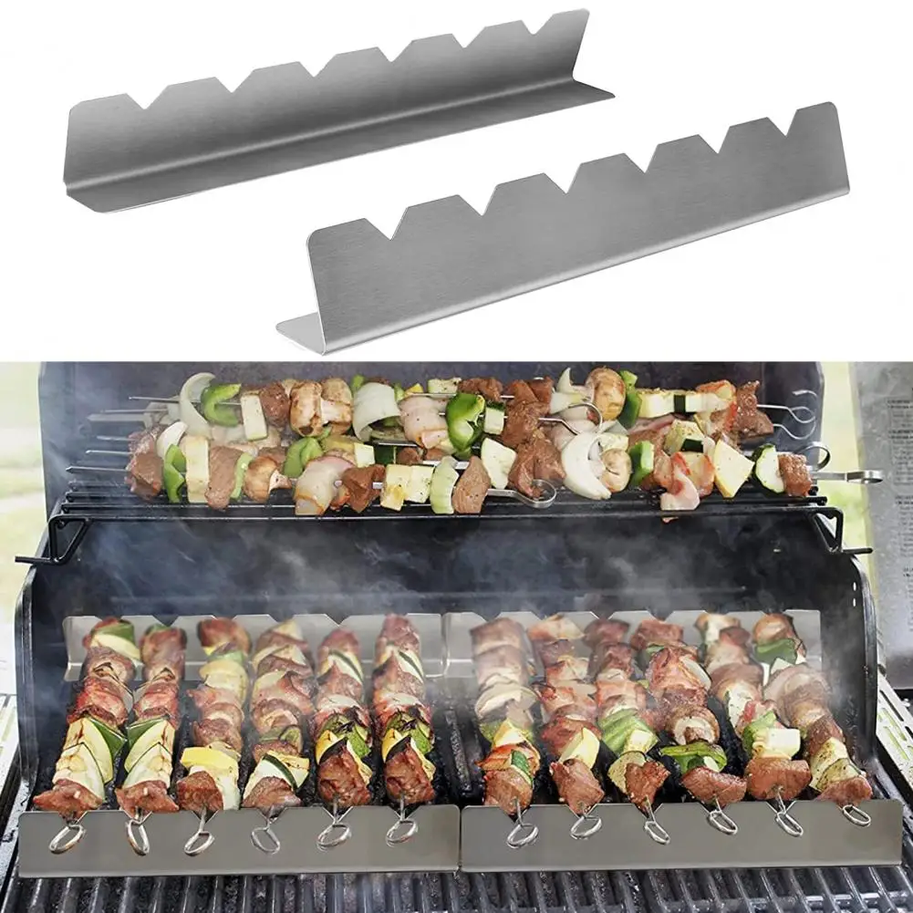 2Pcs Eco-friendly Skewers Holder Set Silver Color Kebabs Racks Food Grade Grill Skewers Holder Two-Piece Set Utensils