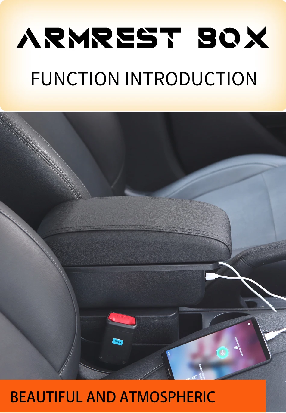 Kyynärtuki asennettuna ajoneuvon sisätiloihin