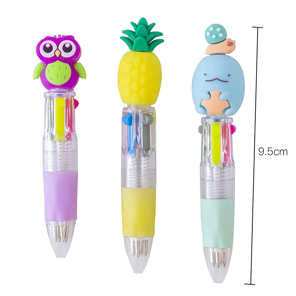 2Pcs Cute Cartoon Animal 4 Colors Mini Multicolor Ballpoint Pen Stationery Student Gifts Office School Writing Kawaii Supplies