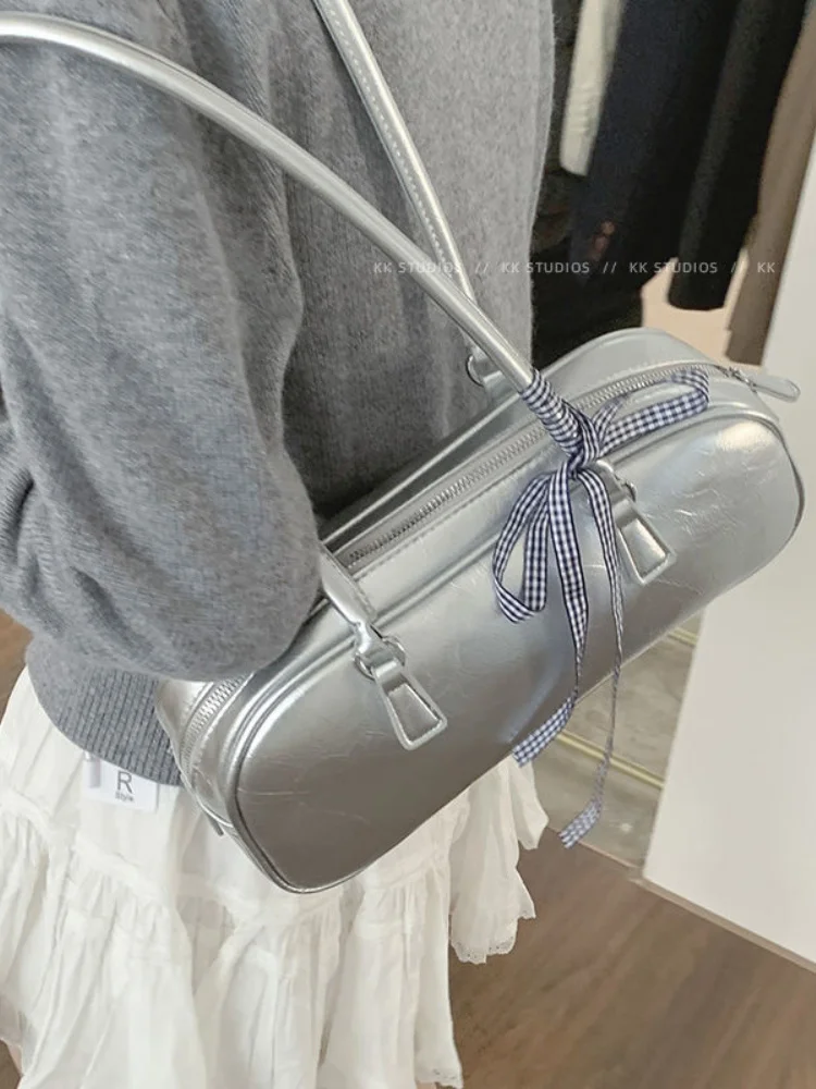 Korean Bow Designer Shoulder Bags Women Underarm Bag Fashion Commuter Solid Color Tote Bag Classic Bolsos All-match