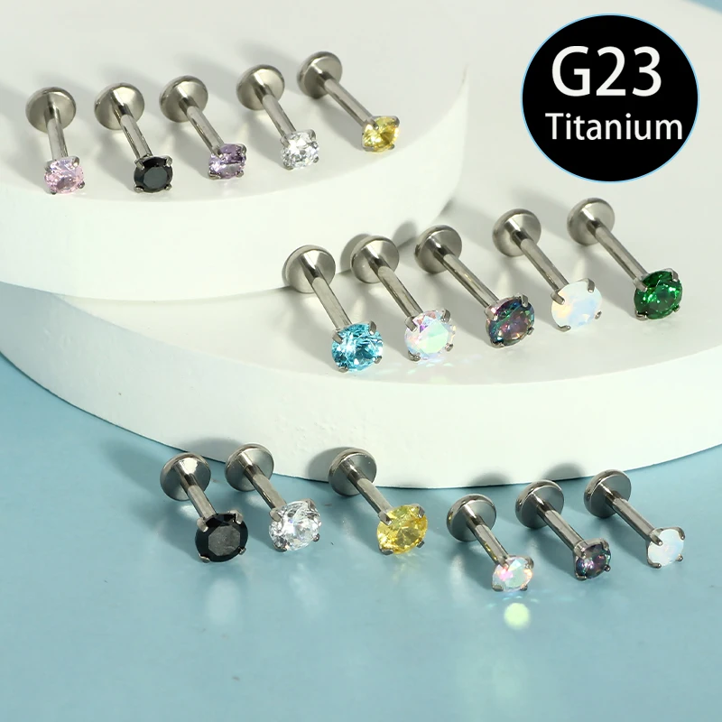 50Pcs/lot Titanium 16G Round Colorful Zircon Labret Lip Ring Crystal Ear Cartilage Tragus Helix Internally Threaded Lobe Earring