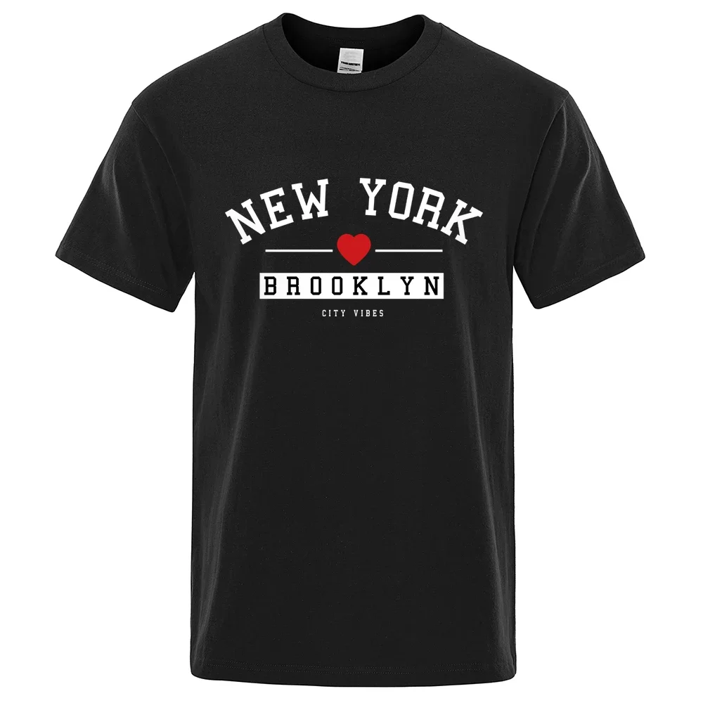 

Футболка мужская с надписью «New York Brooklyn City Vibes», модная Свободная рубашка с креативным круглым вырезом, из хлопка, с коротким рукавом, лето
