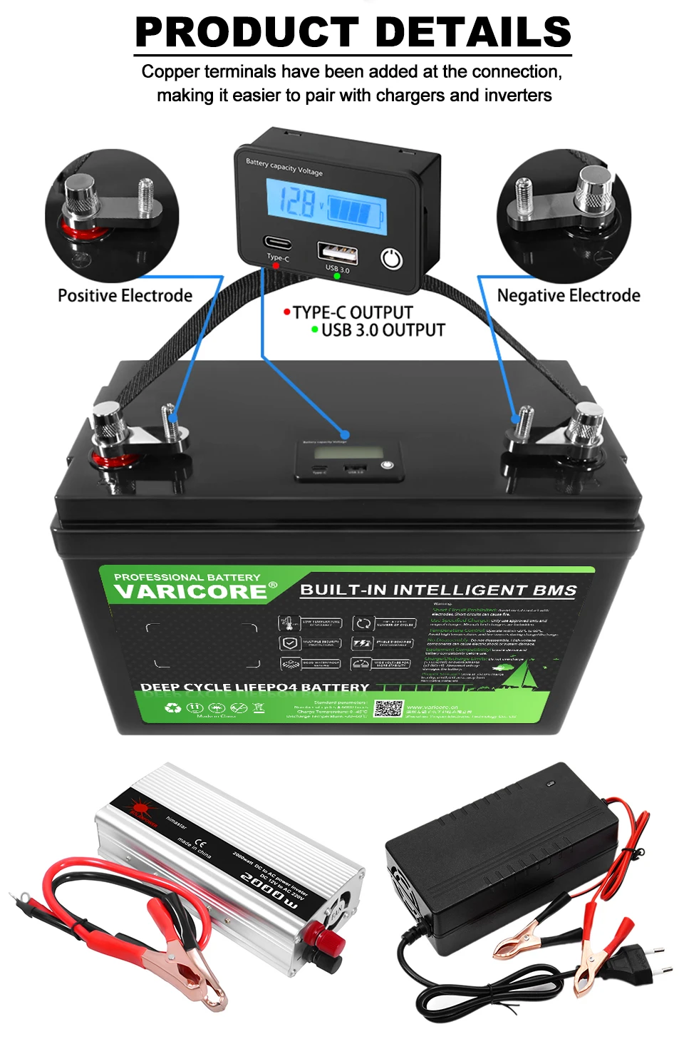 12V 120ah 160Ah 180ah LiFePO4 Battery outdoors Touring car Multifunctional USB3.