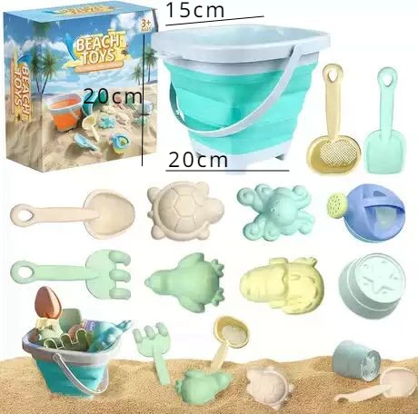 Beach Toys for Kids Sand Toys Set for Toddlers Sandbox Toys with Collapsible Bucket Shovel Rake Model Set Winter Summer Ski Toys 5