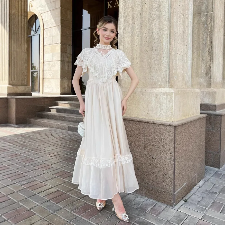 Lace High Waist A Line Dress Long Dress Women Dresses A Line Party Night  Vestidos Lace