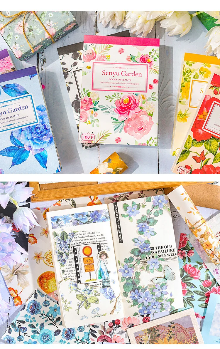 100 Stück Vintage bunte Rose Blumenmuster Scrapbook Papier Blumenmuster Papier für Bullet Junk Planer ästhetische Dekor – Detail 6