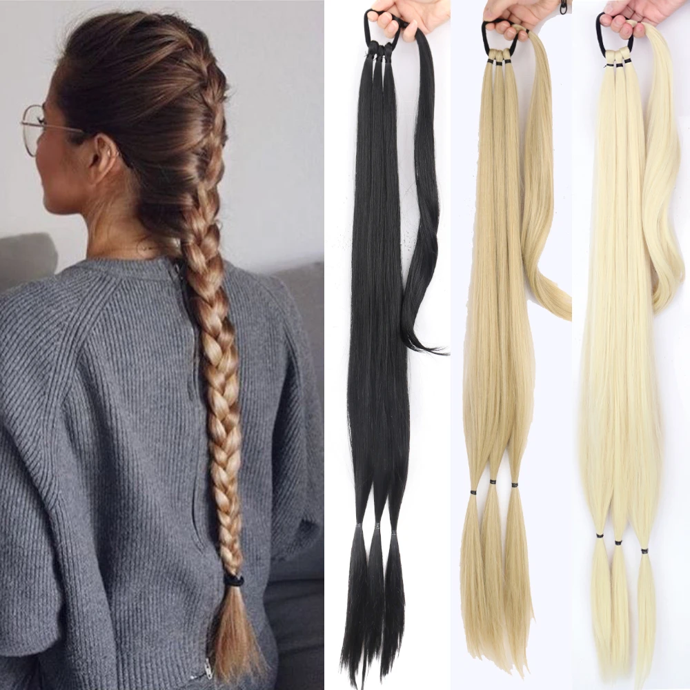 Queue De Cheval Haute Tresse Azqueen – Extensions Queue De Cheval Synthétique Tressée, Postiche Longue  Noire Brune Avec Attache De Cheveux Pour Femmes, En Fiber Haute Température  - Synthétique Queues De Cheval (pour Le Blanc) - AliExpress