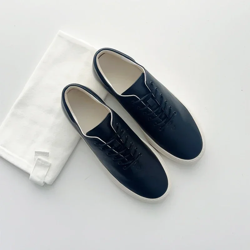 

Full leather small white shoes on the inside and outside, women's thick soled shoes, elevated flat soled leather board shoes