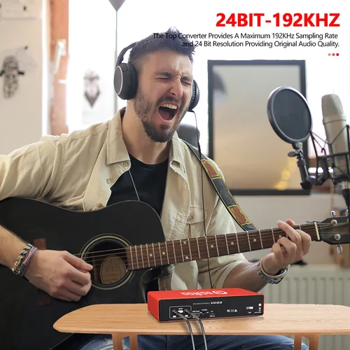 UC22 오디오 인터페이스 사운드 카드, 24 비트 192KHz AD 컨버터, 일렉기타, 라이브 레코딩, 전문 스튜디오, 노래, 팟 캐스트 3