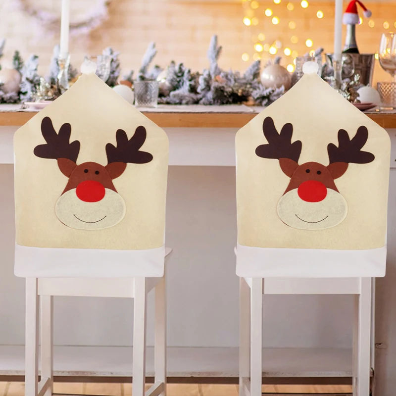 

2023 Navidad Christmas Elk Chair Cover Cartoon Deer Removable Chair Cover Merry Christmas Home Decoration 2024 New Year Supplies