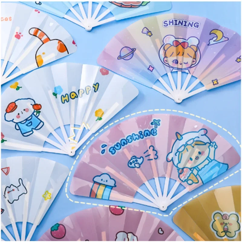 Cartoon Hand Crank Cool Fan Creative Summer Small Fresh Cute Portable Folding Fan PP Plastic Folding for Student Children