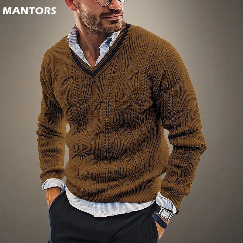 

Christmas Jacquard Mens Sweaters Slim Knitted Pullovers Men Solid Color Casual Sweater Male Vintage Knitwear Brand Mens Clothing