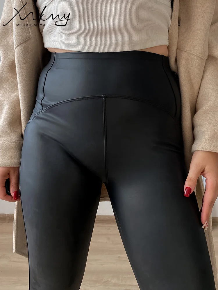 Women Leather Pants Warm Fleece Winter Black PU Trousers Fleeced Leather Leggings