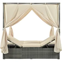 Outdoor Patio Wicker Sunbed Daybed with Canopy, Overhead Curtains, Cushions, Lounge Chairs with Adjustable Seats for Backyard 2