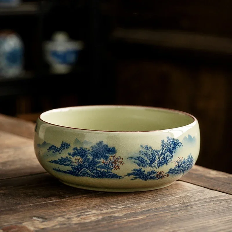 

Landscape Porcelain Tea Wash Bowl For Tea Set Ceramic Jianshui Cup Pen Wash Blue And White Tea Ceremony Utensils