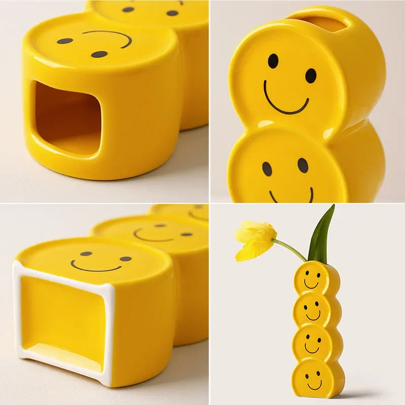 Unique Ceramic Smiley Face Bud Vase for Modern Home Decoration, Living Room Centerpiece and Office Desk Accessories Decoration
