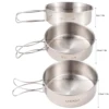 Lixada 3pcs Stainless Steel Combination Cookware Set Camping Kitchenware Pan Pot with Folding Handle for Outdoor Hiking Picnic 6
