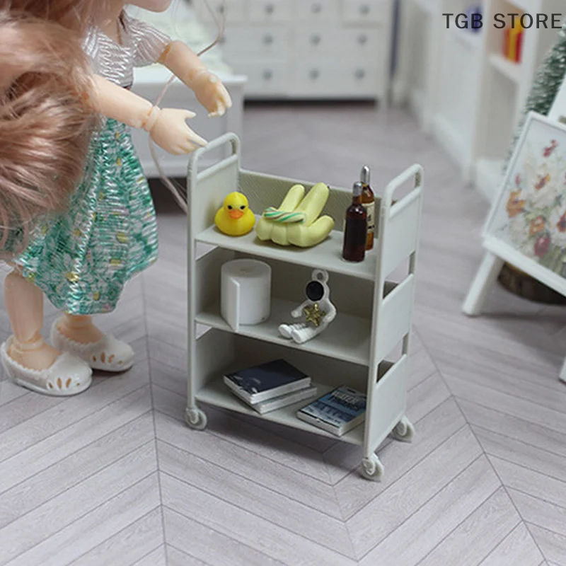 Miniature Trolley Dining Cart with Wheels - Dollhouse Furniture Display Shelf Decor Toy