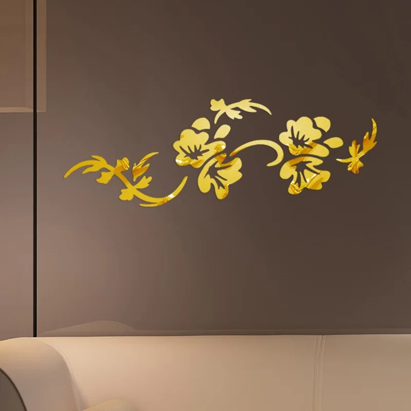 Wall Sticker Mirror Wall Sticker Acrylic Wall Sticker DIY Flower Mirror Wall Stickers Acrylic Decorative 3D Wall Stickers Bedroom TV Background Art Murals Home Decoration